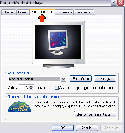 Cliquez sur "Ecran de veille"