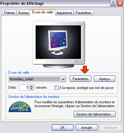 Cliquez sur "paramètres"